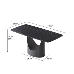 English Elm 63" Modern Dining Table With Curved Black Stone Top & Sturdy Iron Legs For 6-8 People Gatherings W1535S00559