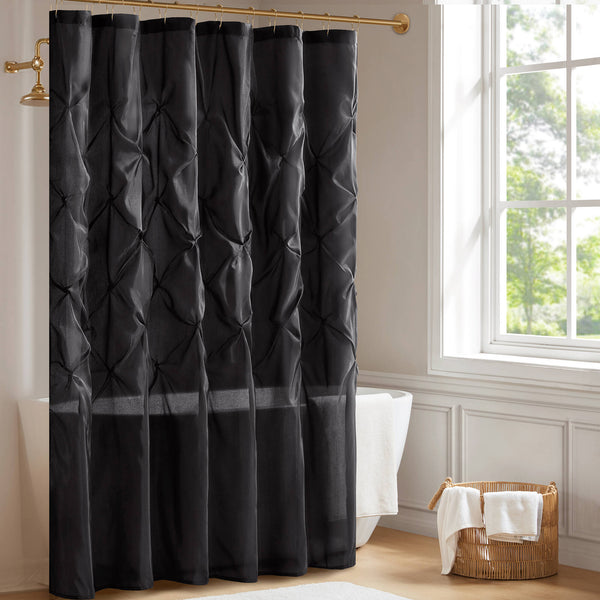 JLA Home Madison Park - Tufted Semi-Sheer Shower Curtain in Soft Black Texture — Light-Filtering, Machine Washable, Modern Elegance MP70-3272