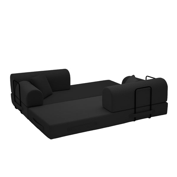 English Elm Convertible Corduroy Floor Sofa Folds Flat as Sleeper Daybed for Studio Living Black W5532P438769