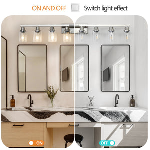 English Elm 51" Brushed Nickel 8-Light Bathroom Vanity Fixture with Clear Glass Shades, Modern Wall Light for Dressing Areas, Hard-Wired, No Bulbs W1340P206688