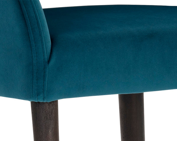 Sunpan Adelaide Counter Stool - Elegant Design with Sloping Arms and Antique Brass Caps for Modern Spaces Timeless Teal