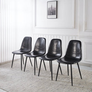English Elm 1+4,5pieces Mid-century Dining Set Mdf Top Metal Pedestal Base Seats Six Modern Kitchen Black W3766S00005