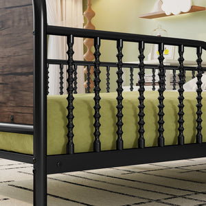 English Elm Twin Solid Wood Platform Bed with Guardrail for Kids, Low-Profile Sturdy Pine Frame, Safe Sleep Solution Black 43.7 L x 16.93 W x 9.65 H W2593P337436