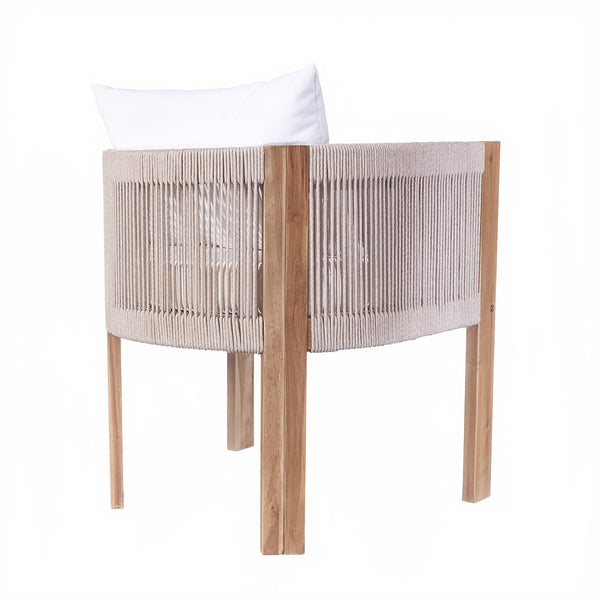 English Elm Christopher Knight Home® - Matera Teak & Beige Dining Chairs Set of 2 – Acacia Wood Frame, Rope Back, Removable Washable Cushions N775P255932T