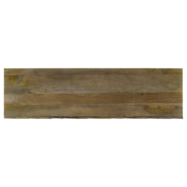 English Elm Roman Mango Brown Chevron 3-Door Server with Ornate Bracket Feet, Adjustable Shelves & Rustic Charm B062P358298