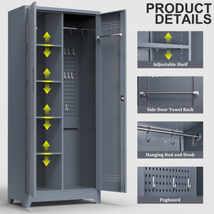 English Elm Gray Steel Locking Tall Storage Cabinet with Adjustable Shelves for Kitchen or Shop Grey T3625P372658