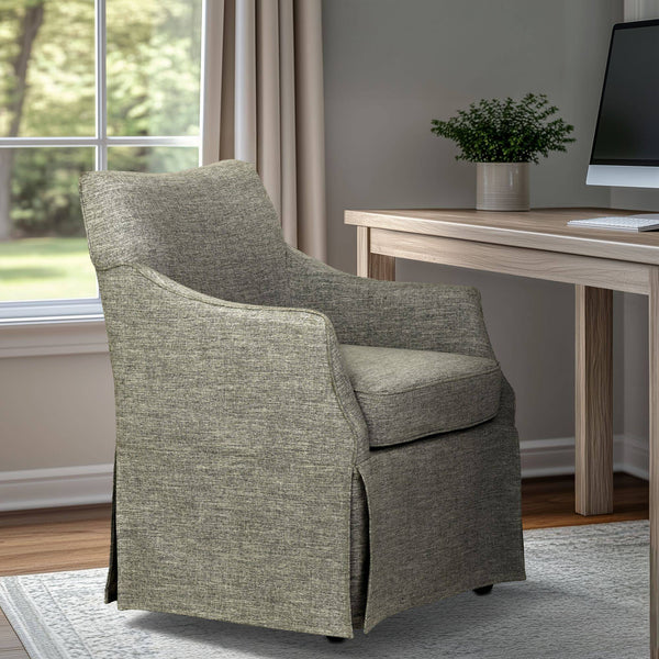 English Elm Upholstered Skirted Arm Chair with Hidden Casters Padded Seat for Dining Rooms B035P341172