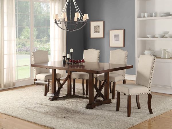 English Elm Classic Contemporary 7pc Dining Set with Extendable Leaf and Upholstered Nailhead Side Chairs, Elegant Finish Cherry 29 L x 30 W x 10 H B011S01792