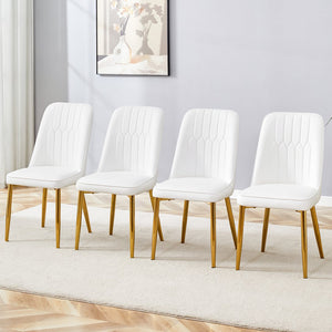 English Elm 4 Modern Dining Chairs White Gold PU Leather Ergonomic Seat Thick Cushion Metal Legs Anti-Slip Pads W1151P250089