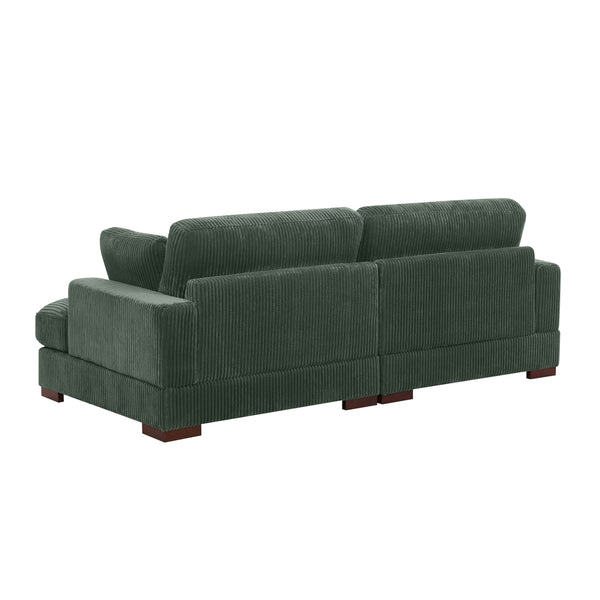 English Elm Large Corduroy Chaise Loveseat with Extended Leg Support for Relaxed Living Rooms Dark Green B2748S00007