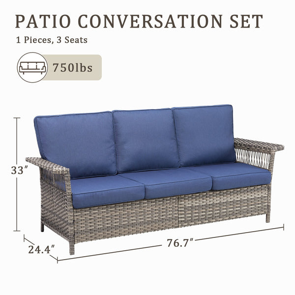 English Elm Outdoor Handwoven Pe Wicker Ottoman Set Patio Footrests with Weather Resistant Cushions Blue T3773P416503