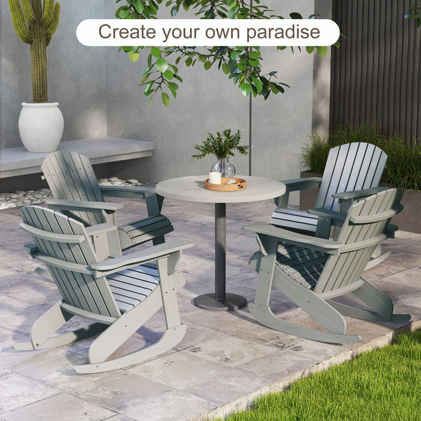 English Elm Outsunny Poplar Wood Adirondack Rocker Outdoor Slatted Fanned Back Patio Rocking Chair W2225P175518
