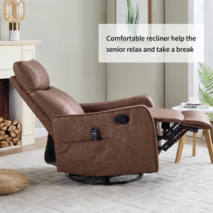 English Elm Beige Fabric Swivel Rocker Recliner with Massage Nodes and Lumbar Heat for Living Room Brown W1803P363426