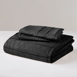 JLA Home Comfort Spaces - Soft Soft Washed Pleated Duvet Cover Set with OEKO-TEX, Ultra-Soft Microfiber, Breathable All-Season Comfort Black AM12-0156