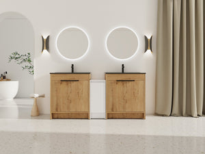 English Elm 72 Inch Freestanding Bathroom Vanity With Black Ceramic Sink, Soft-Close Doors & Ample Storage W999S00324