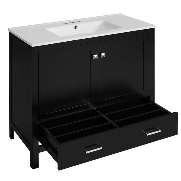 English Elm 72" Black Bathroom Vanity Set with Double Ceramic Sinks, Soft-Close Doors, Divided Drawer, Ample Storage and Solid Wood Frame for Durable Modern Style N729P000006B
