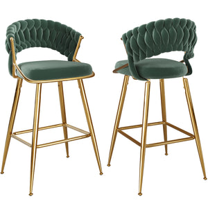 English Elm Counter Height Stools Set of 2 Mid-century Metal Legs Ergonomic Kitchen Island Seating Green T3623P430872