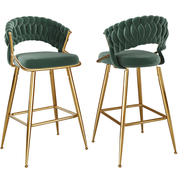 English Elm Counter Height Stools Set of 2 Mid-century Metal Legs Ergonomic Kitchen Island Seating Green T3623P430872