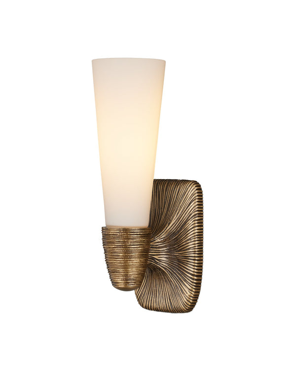 Currey & Company Bonaz Brass Bath Wall Sconce - Sculptural Design With Soft Glow, Dimmable And Damp Rated Accent Light Gold Glass ,Brass 5800-0067-currey-company