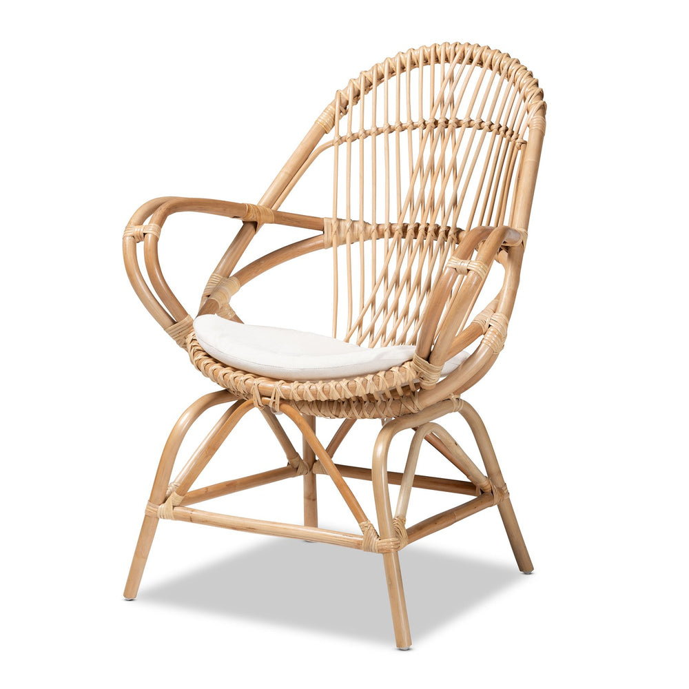 English Elm Modern Bohemian Rattan Accent Chair with Woven Backrest and White Upholstered Seat B2750P470037