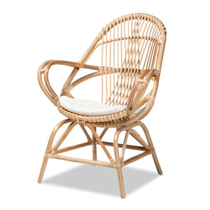 English Elm Modern Bohemian Rattan Accent Chair with Woven Backrest and White Upholstered Seat B2750P470037