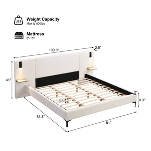 English Elm Christopher Knight Home® - Chic Boucle Upholstered Bed With Integrated Lights & Shelving For Modern Bedrooms, King Size N769P264787K