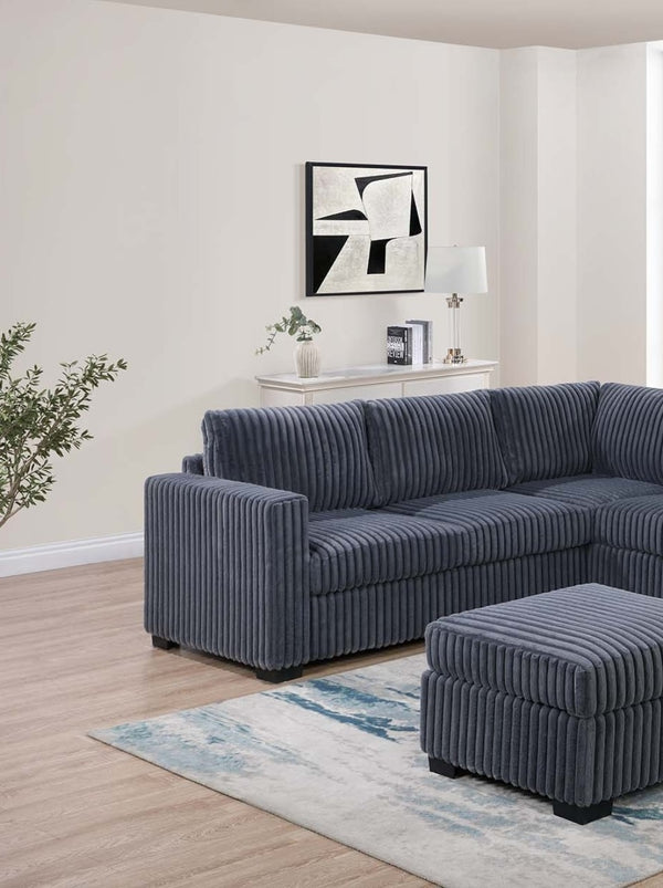 English Elm Beautiful 4-Piece Sectional Set with Ottoman — Plush Corduroy L-Shaped Sofa, Modern Low-Profile Design Dark Gray 39 L x 26 W x 39 H B011S01746