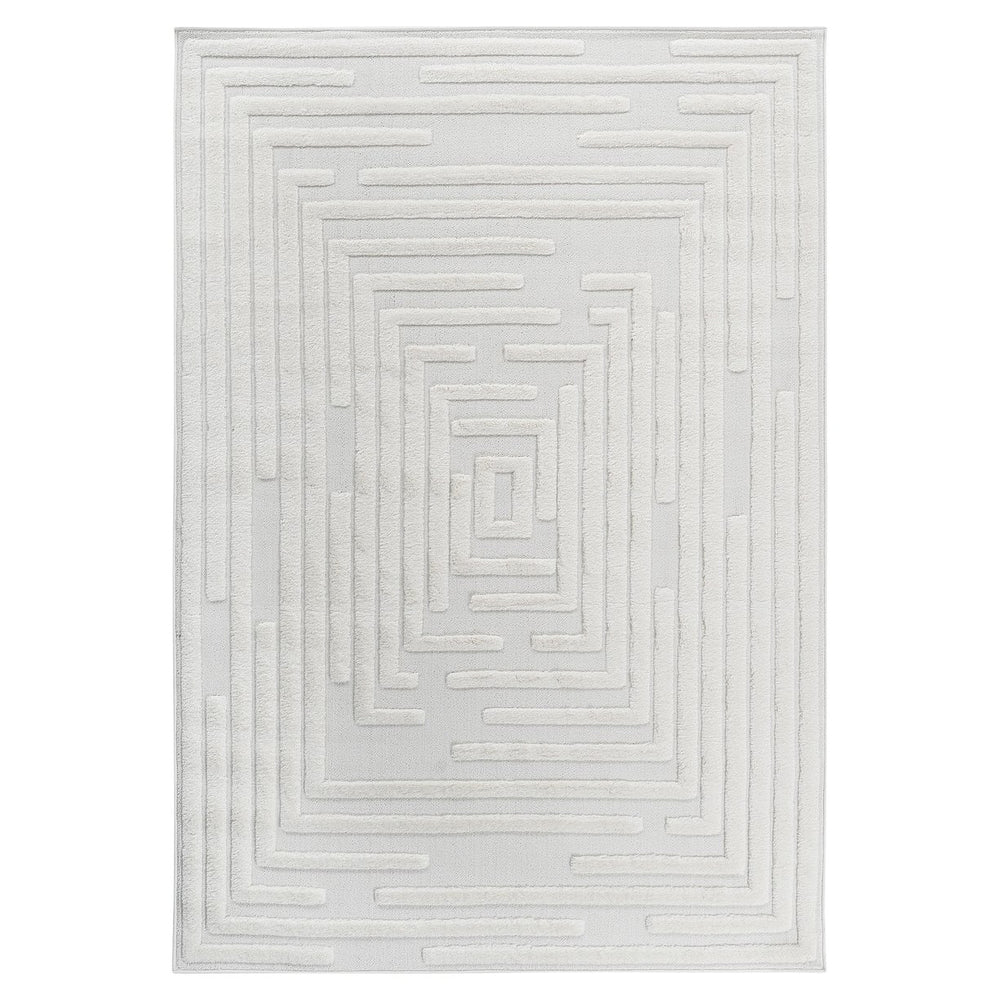 English Elm Step Collection Geometric High-low Polypropylene Rug for Living Room or Bedroom Cream B189P448805