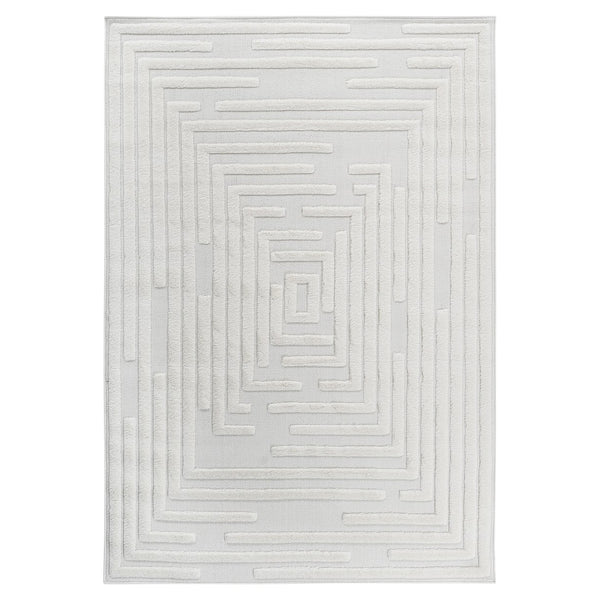 English Elm Step Collection Geometric High-low Pile Polypropylene Rug for Modern Living Spaces Cream B189P448808