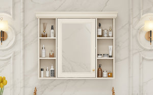 English Elm 35'' Blue Wall Mounted Medicine Cabinet with Mirror Door, MDF Storage, Adjustable Shelves & Towel Rod WF323692AAY