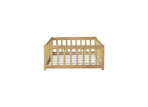 English Elm Twin Solid Rubberwood Floor Bed with Full Perimeter Safety Rails for Toddler Rooms Natural W504P296778