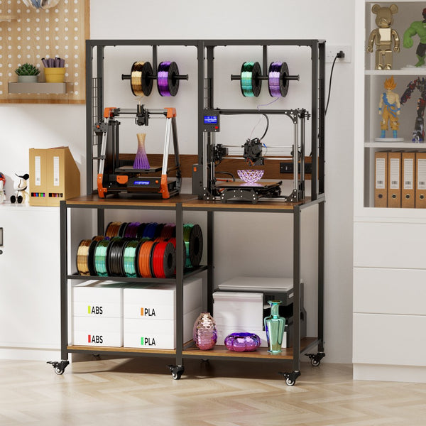 English Elm Double Tier Steel Workbench for Two 3d Printers with Spool Holders and Locking Casters W3190P395814