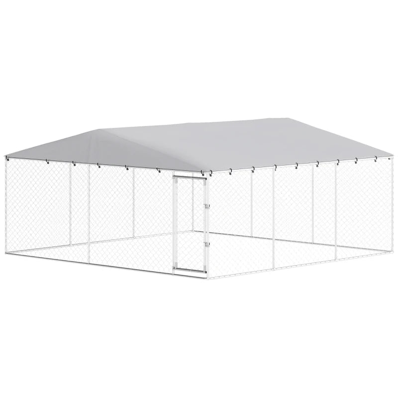 English Elm Garden Walk-in Dog Kennel Galvanized Steel Outdoor Enclosure with Uv Resistant Pe Roof T3971S00208