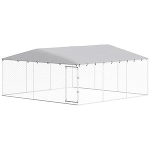English Elm Garden Walk-in Dog Kennel Galvanized Steel Outdoor Enclosure with Uv Resistant Pe Roof T3971S00208