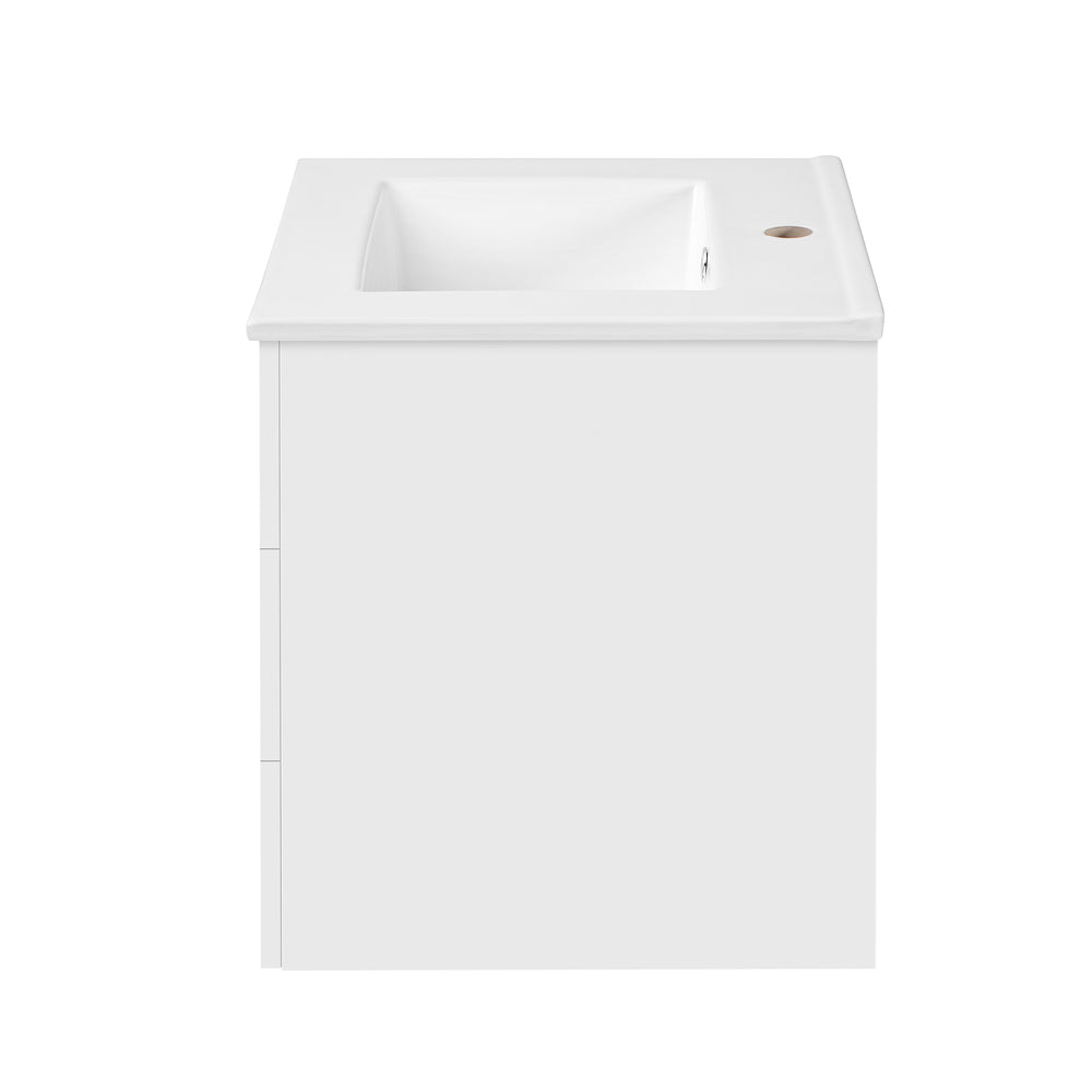 English Elm 24inch Bathroom Vanity with Ceramic Basin Sink, Wall-Mounted Double Drawer Cabinet for Small Baths White N710P324097K