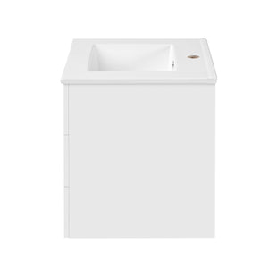 English Elm 24inch Bathroom Vanity with Sink - Wall-Mounted Floating Combo with Ceramic Basin, Modern L-Handle Design White N710S324097K