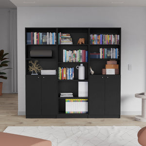 English Elm Arbor 3-Piece Home Bookcase Set with 11 Shelves and Dual Door Cabinets for Organized Living Spaces Black 41 L x 28 W x 5 H B200S00351
