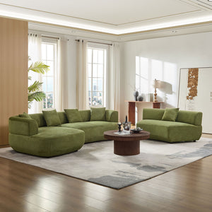 English Elm 155.91 Inch Green Quilted Curved Modular Sectional Sofa with Six Seats and Lumbar Pillows W2582S00198