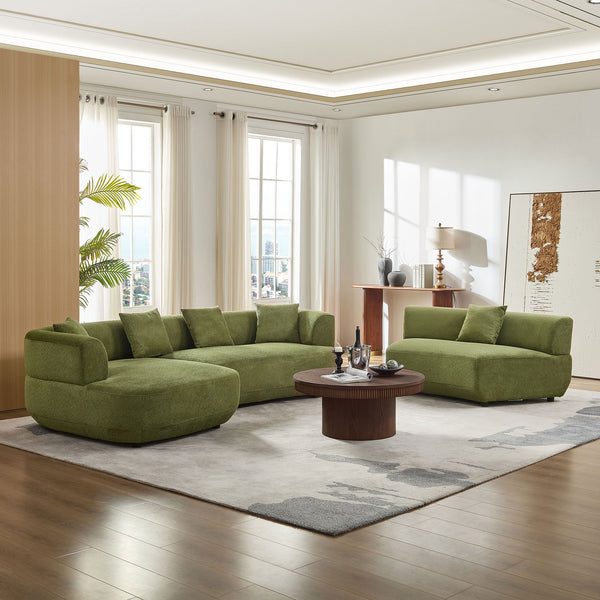 English Elm 155.91 Inch Green Quilted Curved Modular Sectional Sofa with Six Seats and Lumbar Pillows W2582S00198