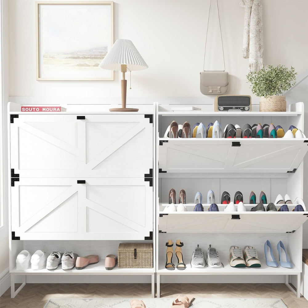 English Elm Shoe Cabinet With Open Shelf & 2 Flip Drawers - Stylish Farmhouse Storage For Narrow Entryways W2227P170170-GIGA