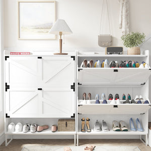 English Elm Shoe Cabinet With Open Shelf & 2 Flip Drawers - Stylish Farmhouse Storage For Narrow Entryways W2227P170170-GIGA