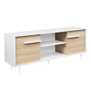 60" 2-Door Modern Media Console Solid White, Coastal Oak W60MAR2DSWW Walker Edison