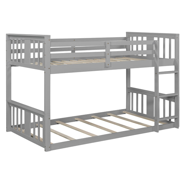 English Elm Twin Over Kids Bunk Bed Solid Pine Frame Gray Finish with Safety Guardrail N708P242163E