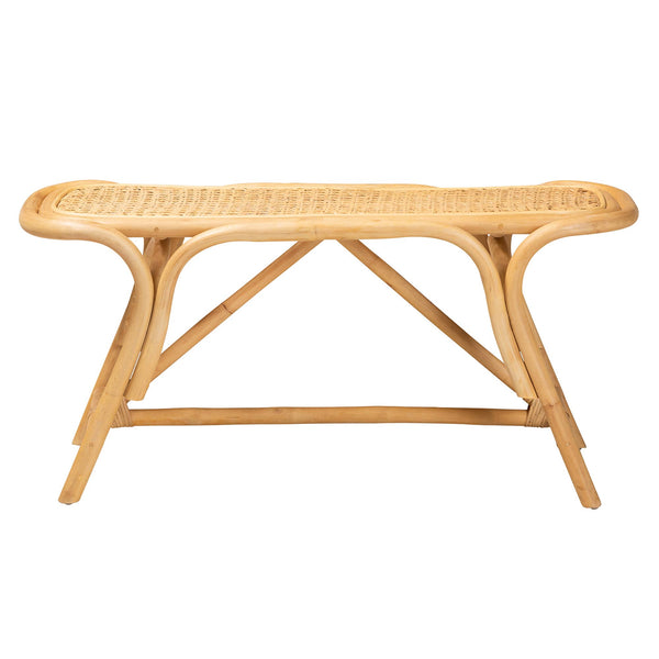 English Elm Modern Rattan Oval Bench Hand Woven Accent Seat for Bohemian Entryway Decor B2750P467673
