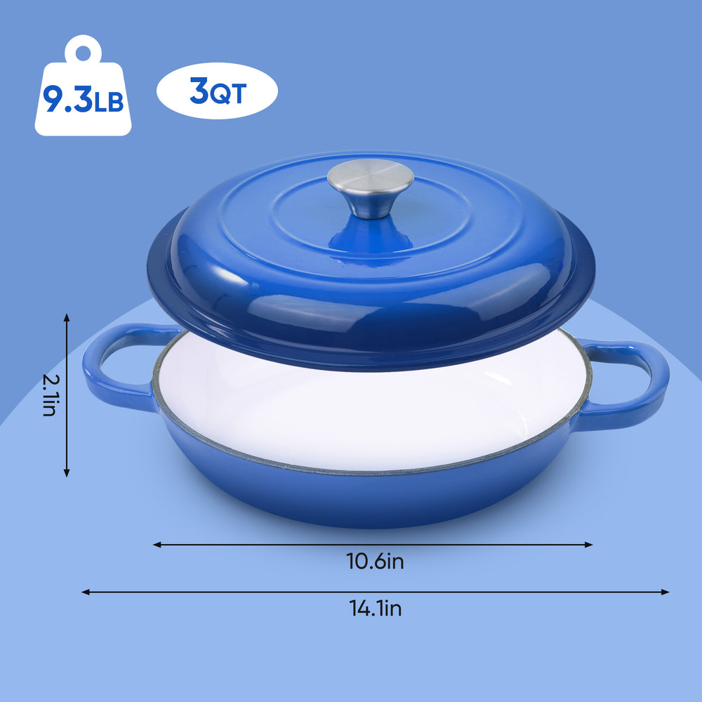 English Elm enamel Cast Iron Dutch Oven 10.6in - Durable Enamel Coating, Even Heat Distribution, Easy Cleanery Blue T3950P391615