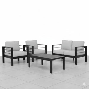English Elm 4-piece Outdoor Cast Aluminum Conversation Set Resort Style Patio Seating with Wpc Table Light Gray B082S00097
