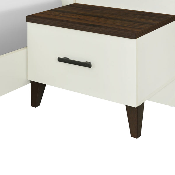 English Elm Christopher Knight Home® - Queen Upholstered Bed Frame with 2 Nightstands, 108" Headboard, Floating Shelves, White Brown Finish N758Q080001W