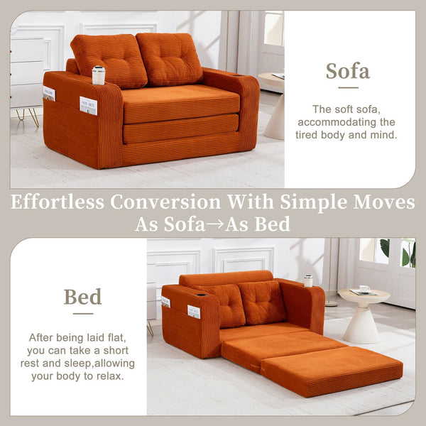 English Elm Convertible Floor Sofa Bed with Memory Foam and Ribbed Corduroy for Small Spaces Orange W395P438028
