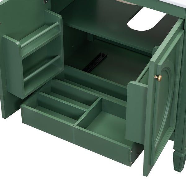 English Elm [video] 60 Inch Freestanding Double Sink Bathroom Vanity with Ceramic Basins Soft Close Storage Green N759S226000F