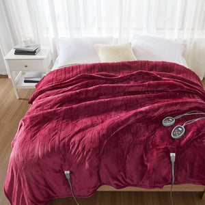 JLA Home Beautyrest - Blanket Beautyrest Heated with Secure Comfort Technology, Reversible Plush, 20 Temp Settings & Auto-Off Red BR54-0390
